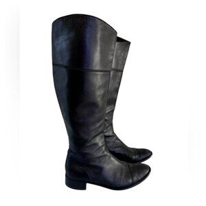 Vintage Galo Italy Womens Black Leather‎ Knee High Riding Boots Low Heel EU 38.5